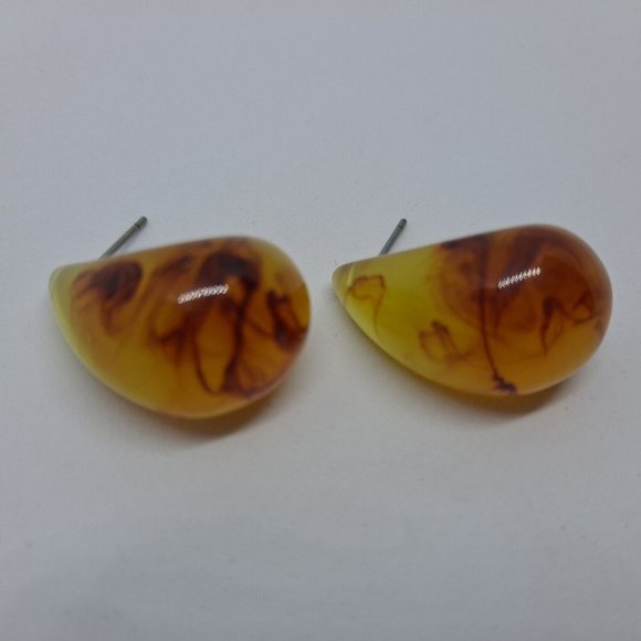 Earrings Brown Swirl Resin Studs Artistic Wrap - Picture 1 of 6